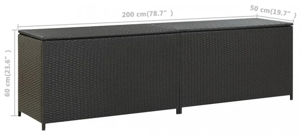 fekete polyrattan kerti tárolóláda 200 x 50 x 60 cm