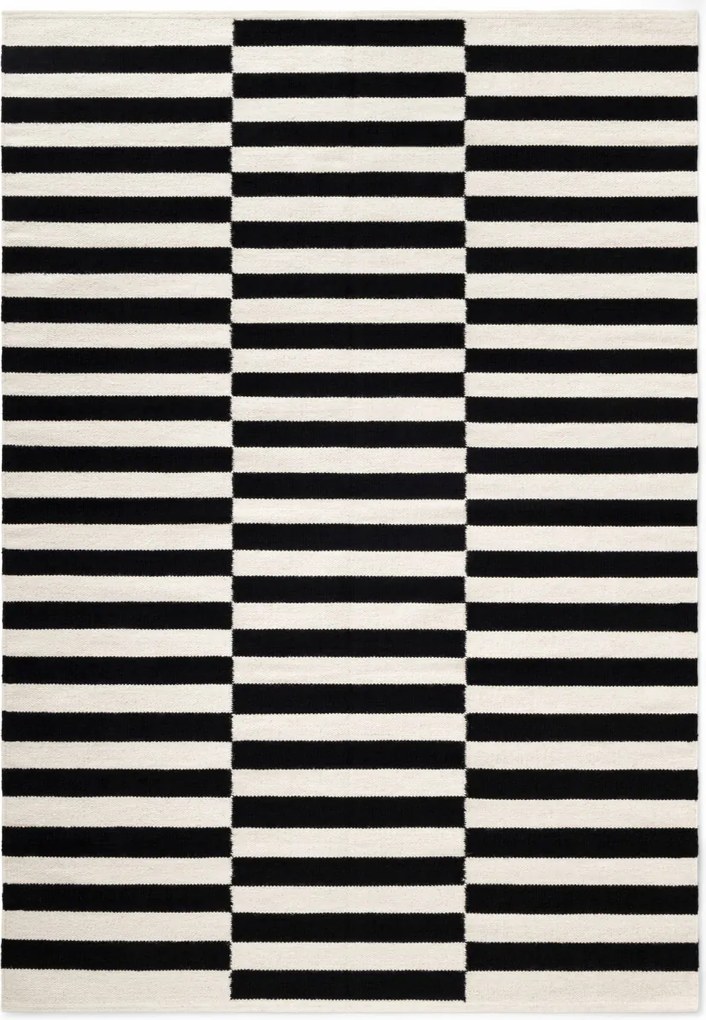 Gyapjú szőnyeg nappaliba 120x180cm, fekete krém modern minta