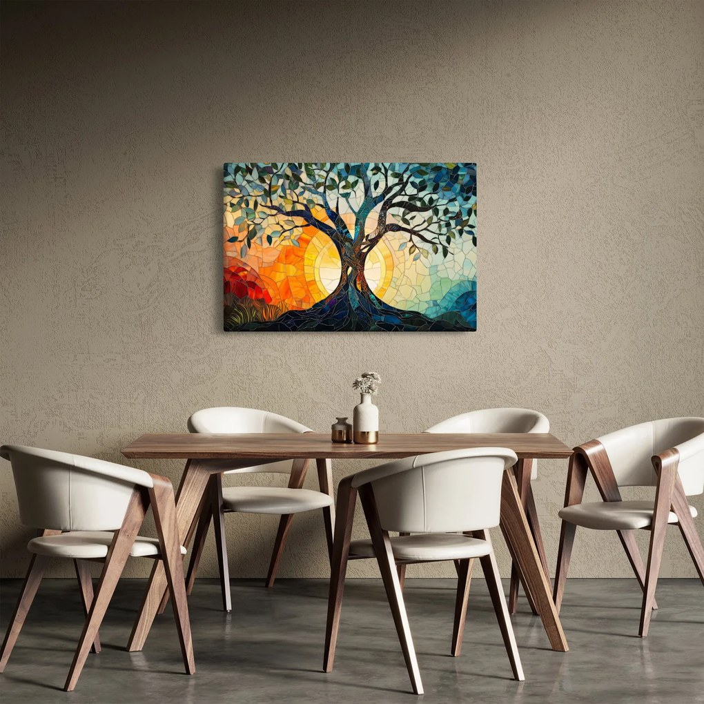 Kép – Mozaik – nap és fa I. (90x60 cm)