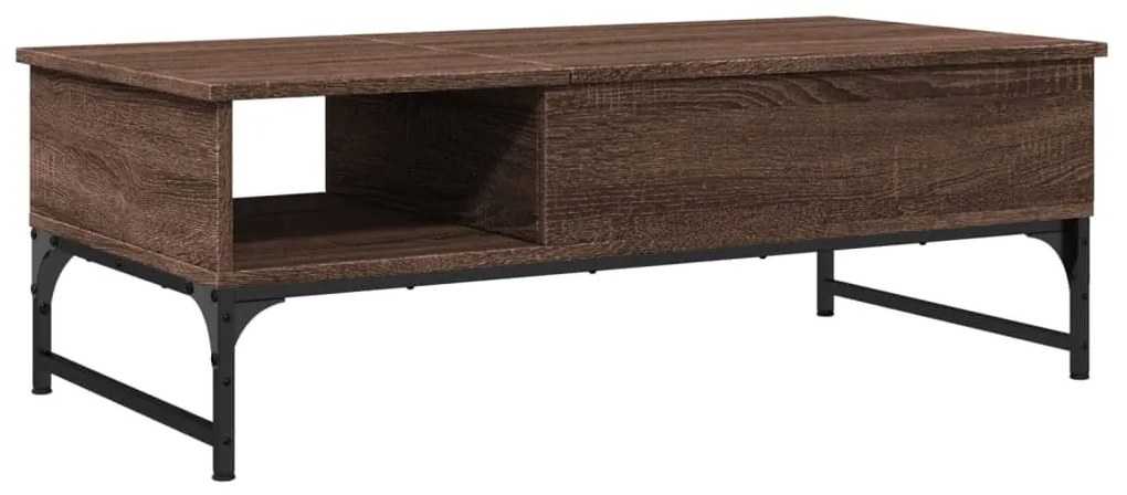Barna tölgy színű szerelt fa és fém dohányzóasztal 100x50x35 cm