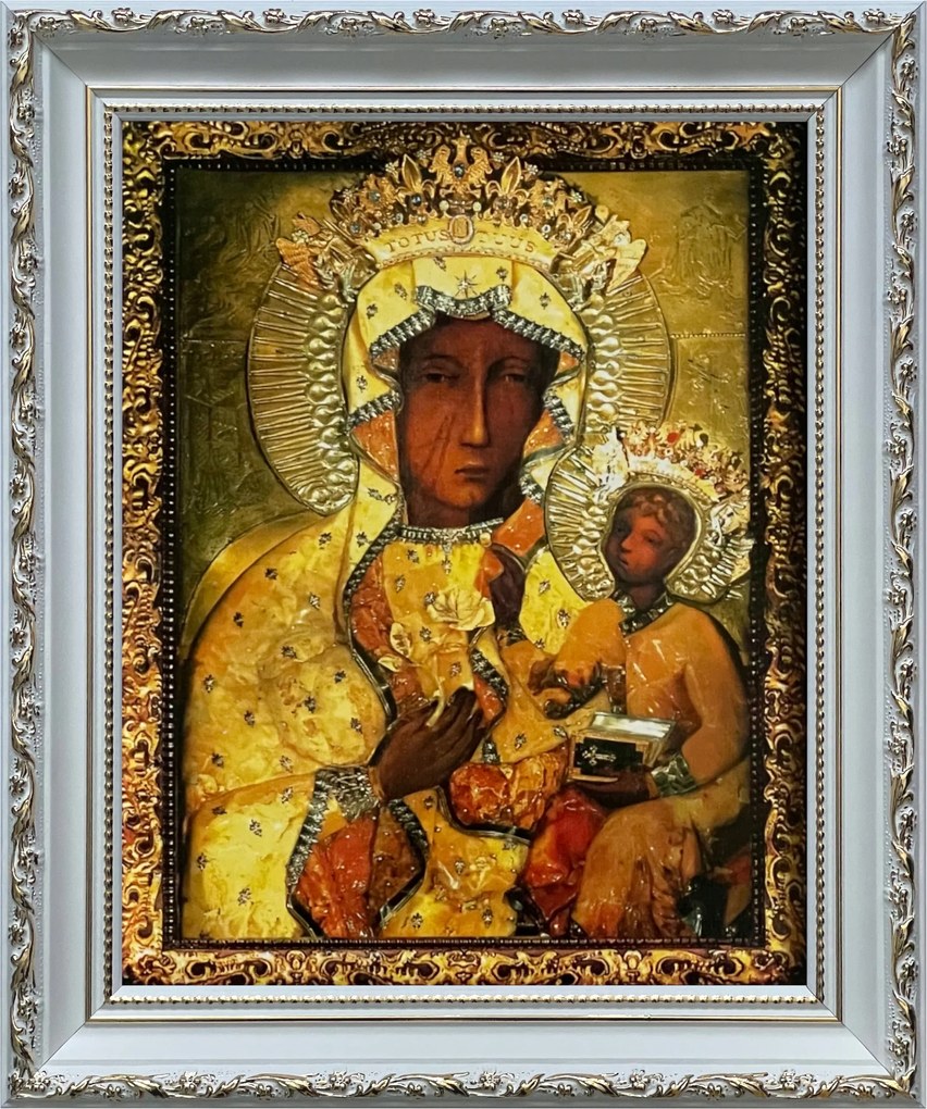 Vászonkép 31x26 Szűz Mária Fehér Díszített Keret