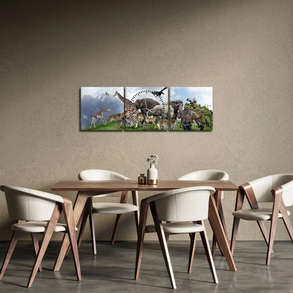 Kép - állatok a szigeten (órával) (90x30 cm)