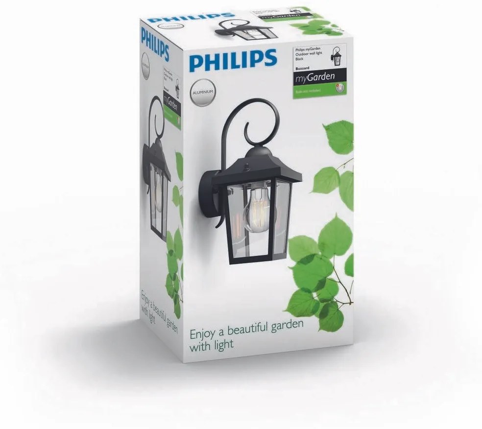 Philips 17236/30/PN kültéri fali lámpaBuzzard 1x E27 60 W tápegység nélkül IP44, fekete