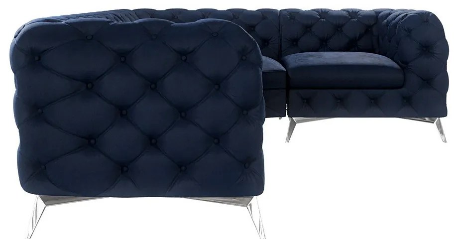 Sötétkék bársony sarokkanapé (jobb oldali-L alakú) Chelsea – Ropez
