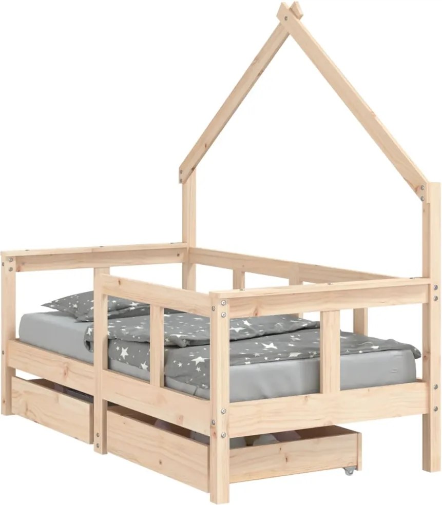 vidaXL tömör fenyőfa gyerekágykeret fiókokkal 70 x 140 cm