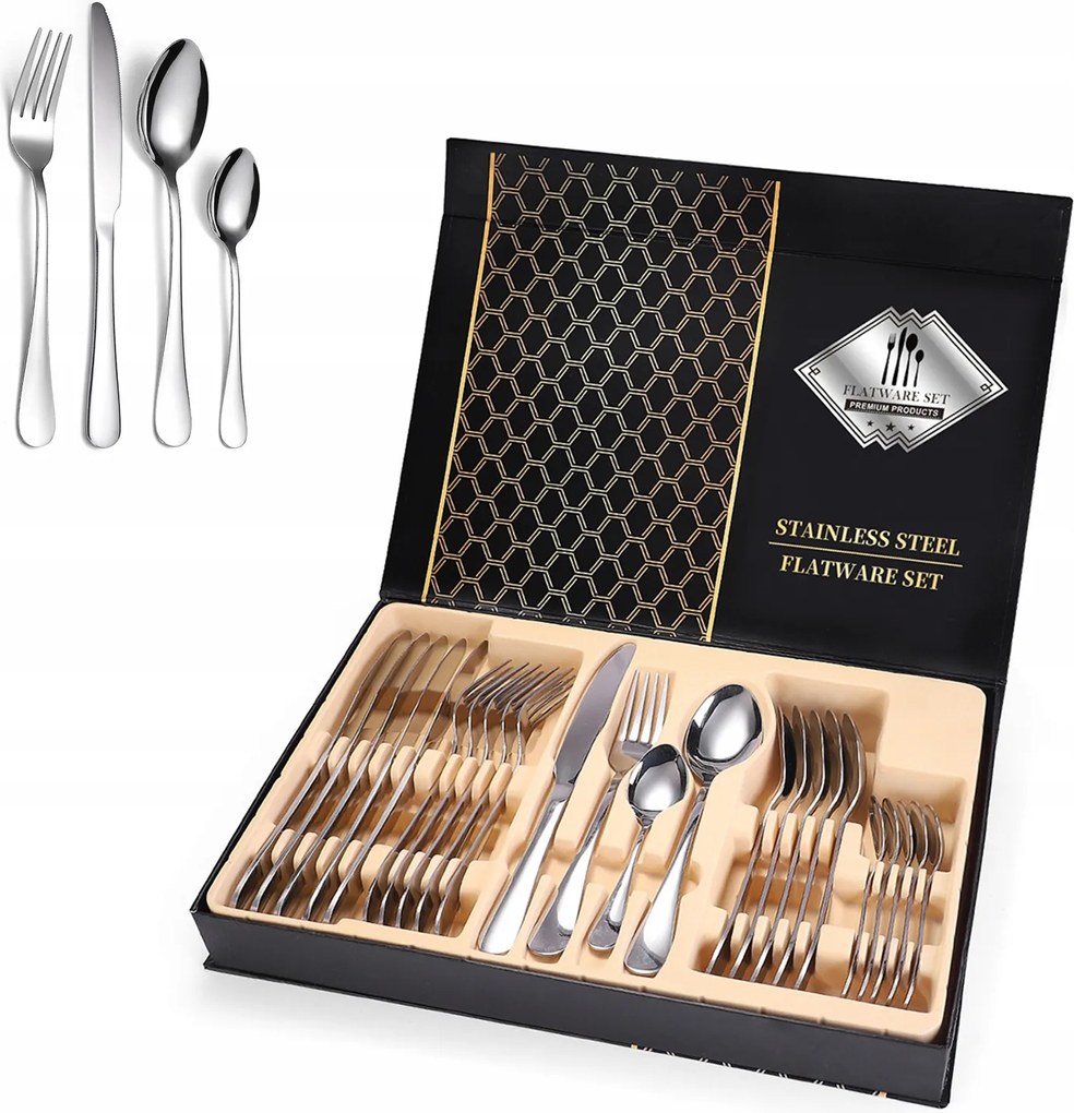 Evőeszköz Szett 24DB-OS Rozsdamentes Acél Mosogatógéphez Elegáns