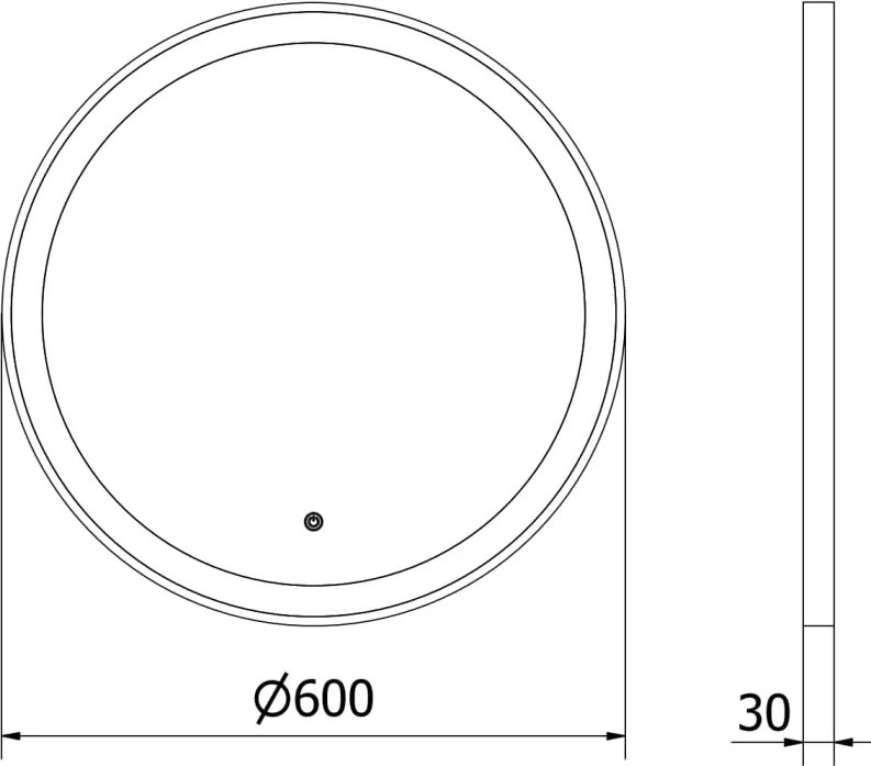 Mexen Esso világított, kerek fürdőszobai tükör, 60 cm, LED 6000K, páramentes, fekete keret - 9825-060-060-611-70