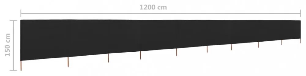 fekete 9 paneles szövet szélfogó 1200 x 120 cm