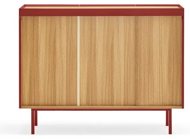 Piros alacsony komód tölgyfa dekorral 110x85 cm Arista – Teulat