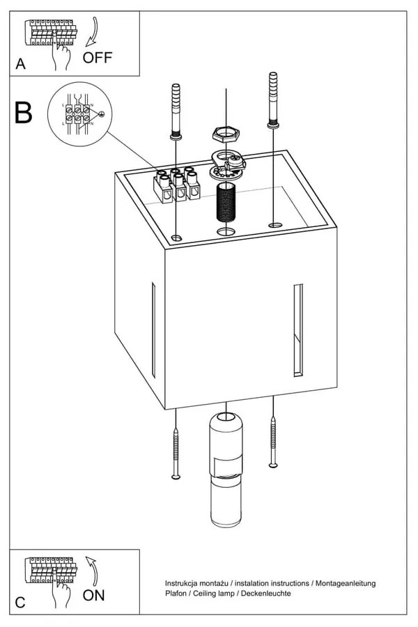 Fehér mennyezeti lámpa fém búrával 10x10 cm Pax – Sollux