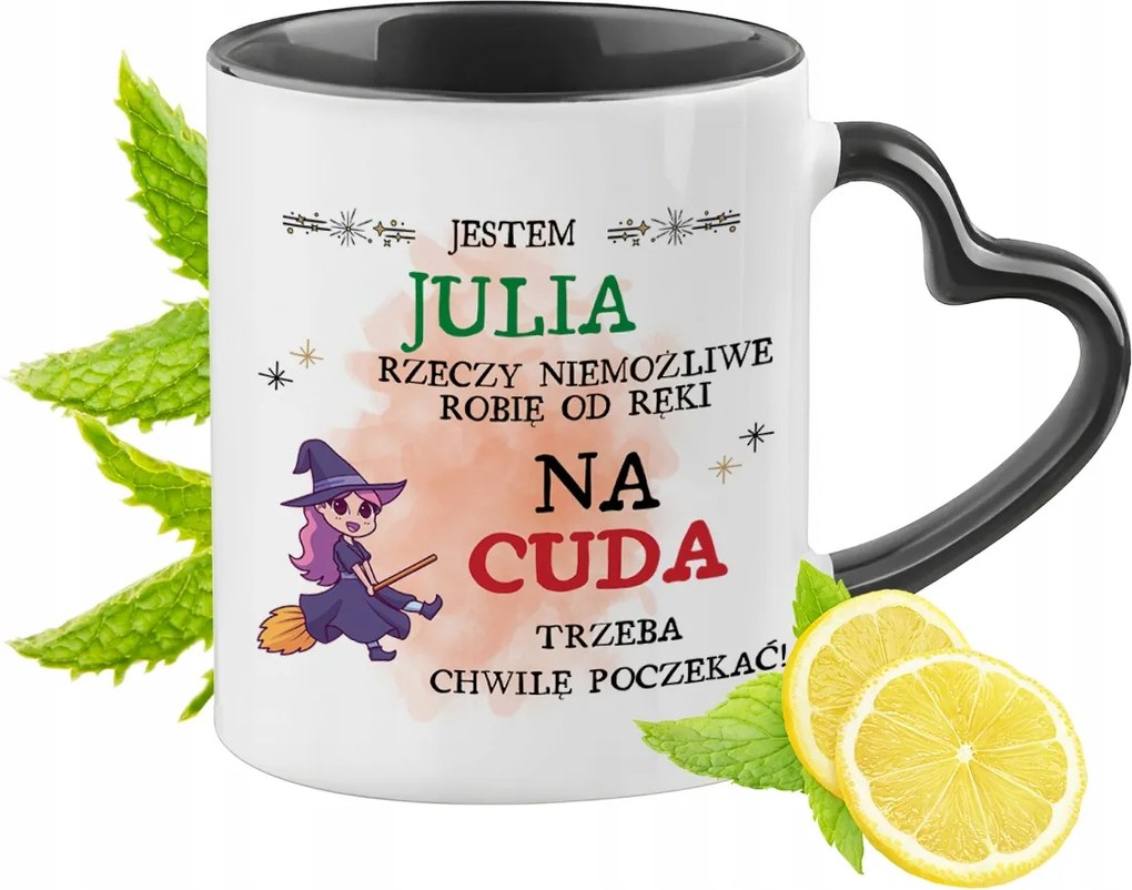 Juli Bögre Fekete Szív Alakú Füllel Ajándék Nyomtatott