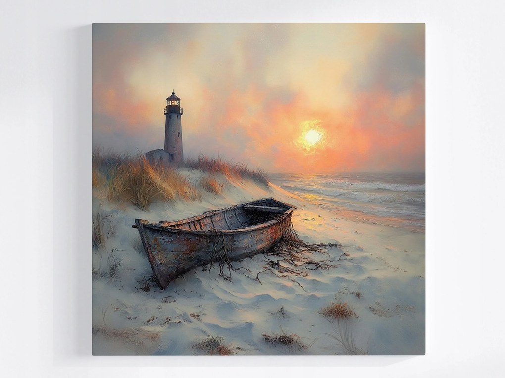 Poszter Tenger Hullámok Tengerpart Világítótorony Hajó Napnyugta 40x40