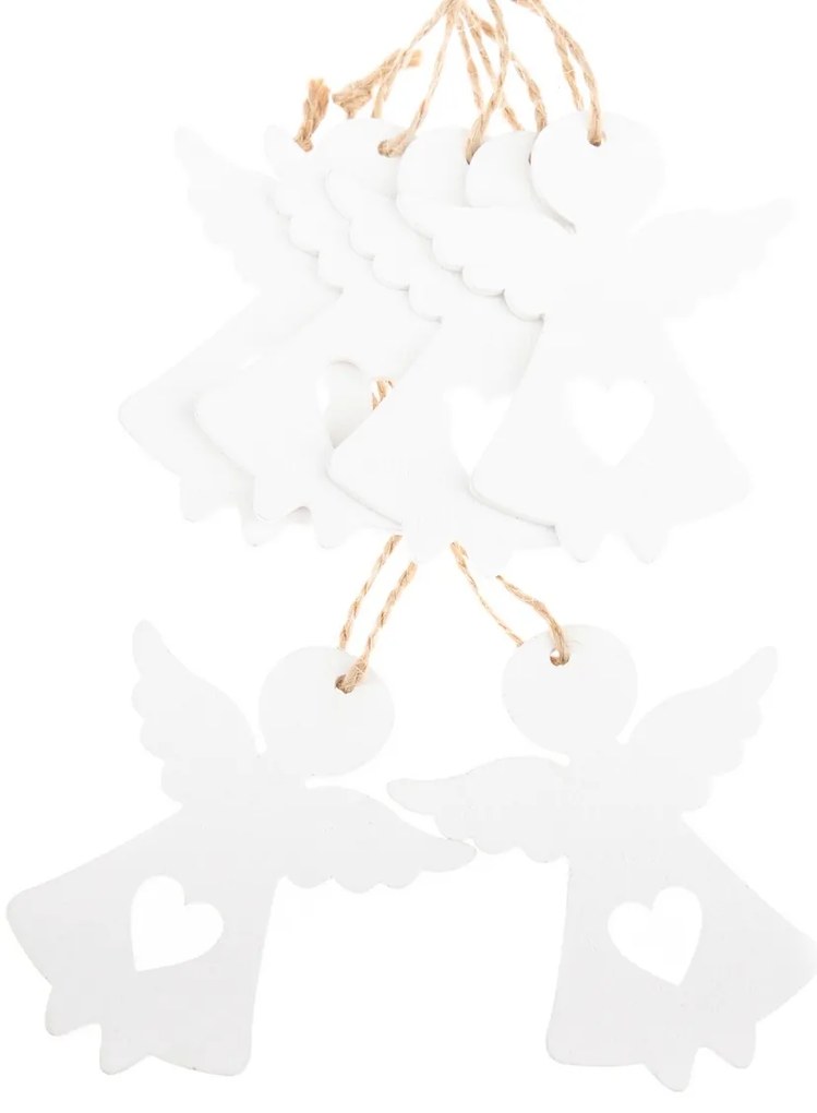 Karácsonyi fa díszek szettje Angyal fehér, 6 db