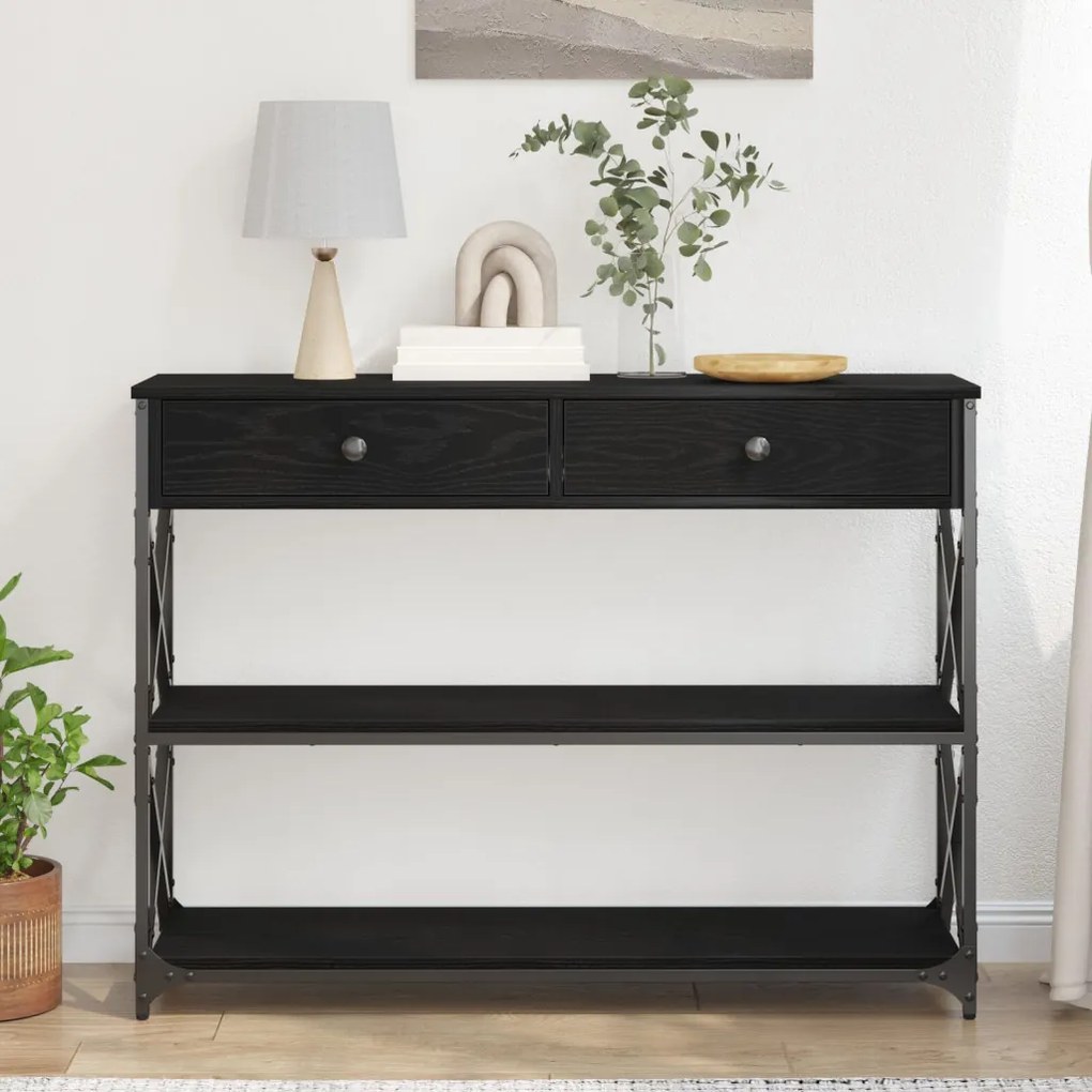 Konzoltábla Fekete Tölgy 100x28x75 cm Mérnöki Fa és Acél