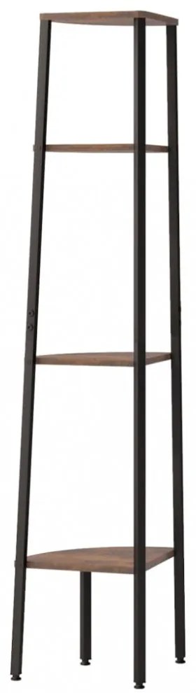 4 szintes sötétbarna és fekete sarokpolc 45,5 x 31,5 x 150 cm