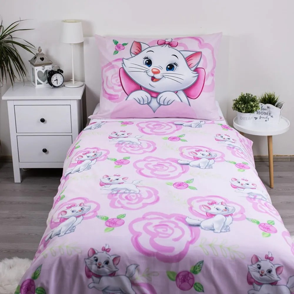 Rózsaszín egyszemélyes pamut gyerek ágyneműhuzat 140x200 cm Marie Cat "Pink" – Jerry Fabrics