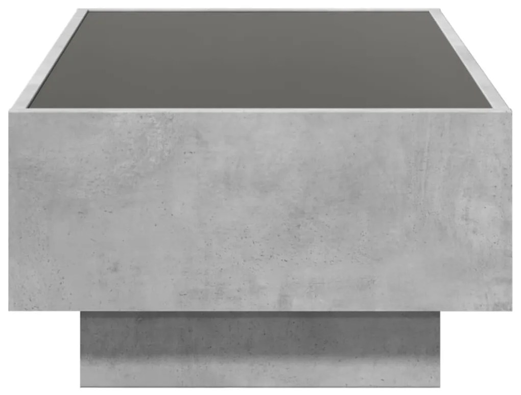 betonszürke szerelt fa dohányzóasztal LED-del 90 x 50 x 30 cm