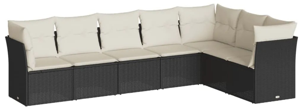 7 részes fekete polyrattan kerti ülőgarnitúra párnával
