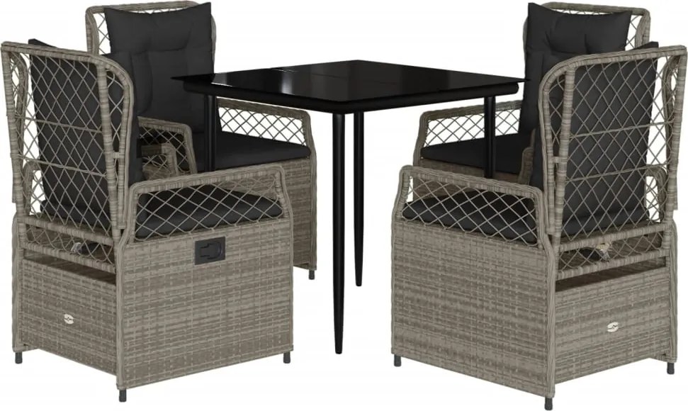 vidaXL 5részes világosszürke polyrattan kerti étkezőgarnitúra párnával