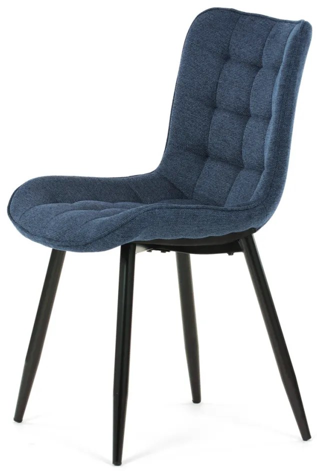 Scaun de sufragerie, material albastru, picioare metalice negre