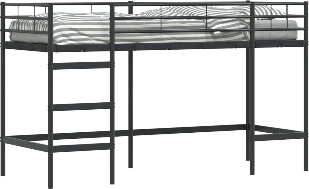 vidaXL Gyerekek Loft Ágykerete Fekete 90 x 190 cm Acél