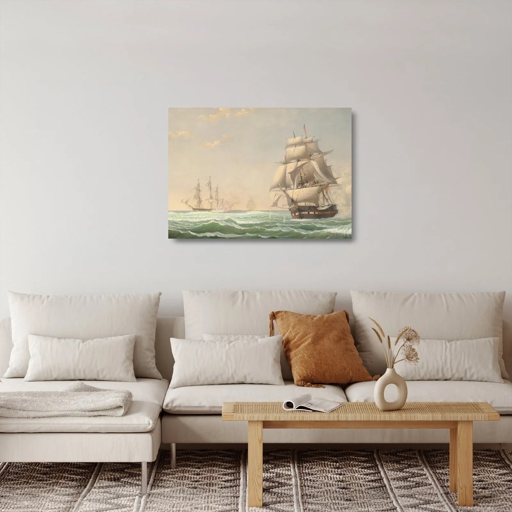 Üveg kép - Fitz Henry Lane, The United States Frigate President Engaging the British Squadron, reprodukciók (70x50 cm)
