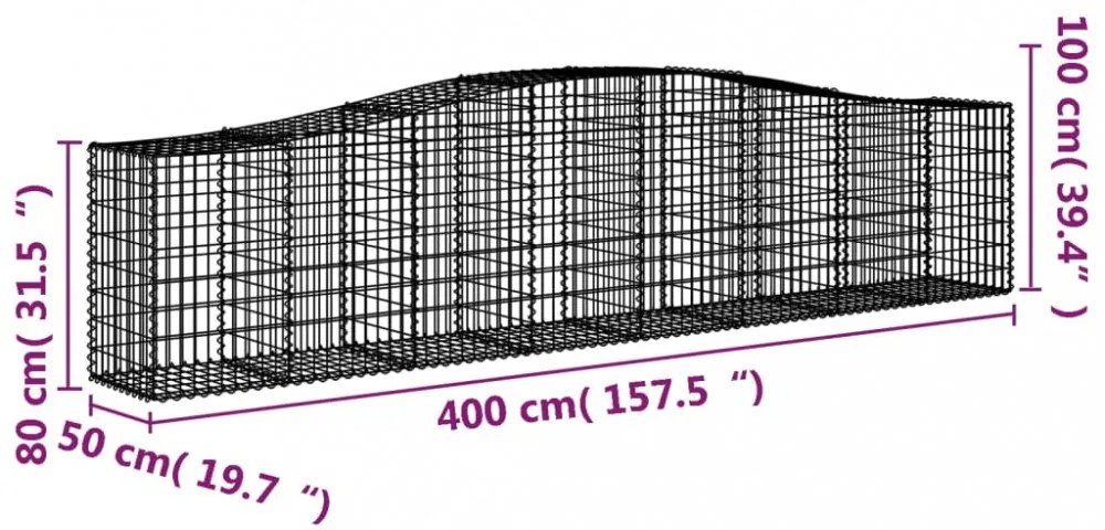 8 db íves horganyzott vas gabion kosár 400x50x80/100 cm
