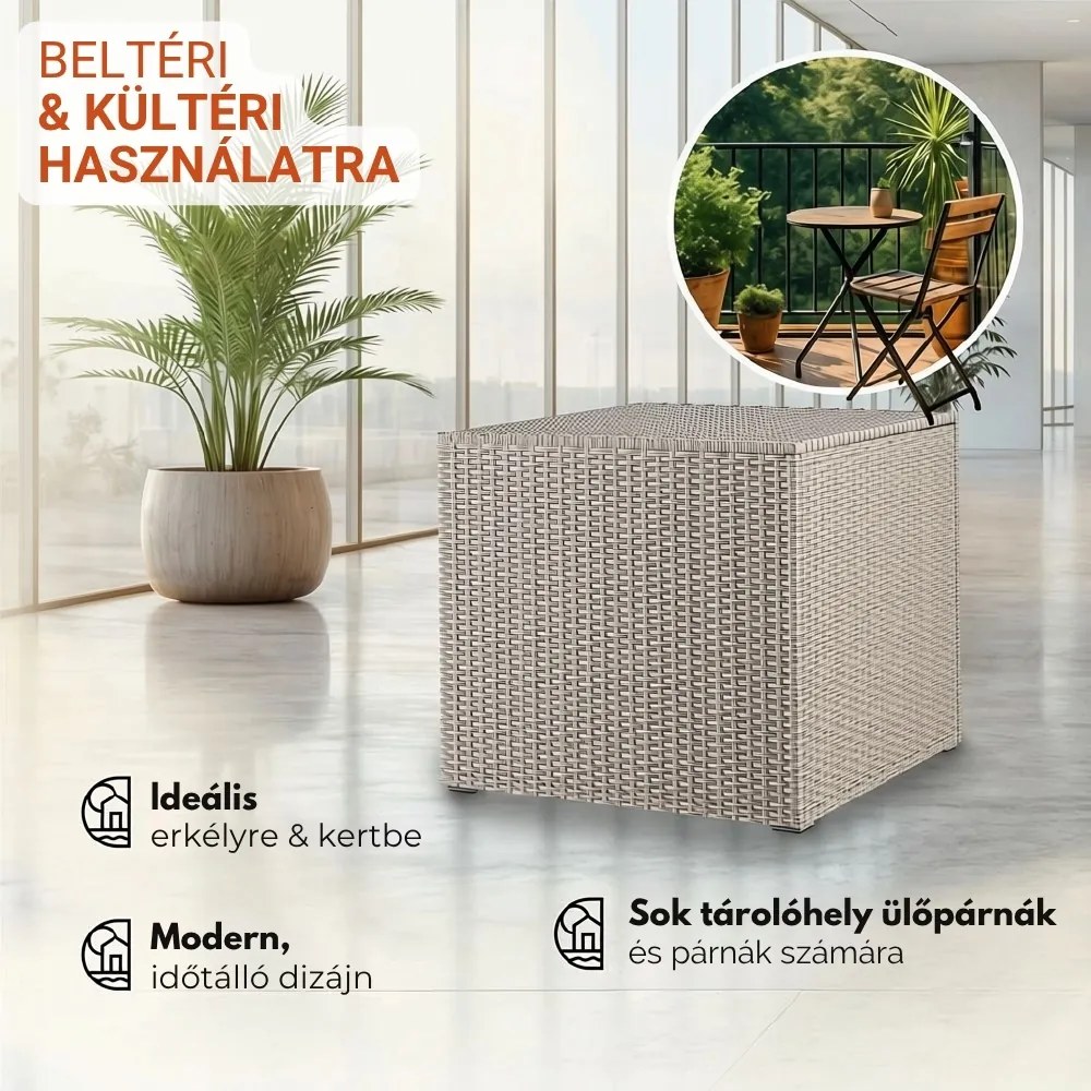 RICCO polyrattan tárolódoboz, 318L, 75x75x70 cm, krémszínű Casaria