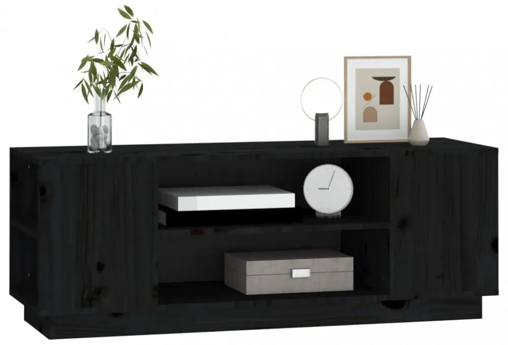 fekete tömör fenyőfa TV-szekrény 110x35x40,5 cm