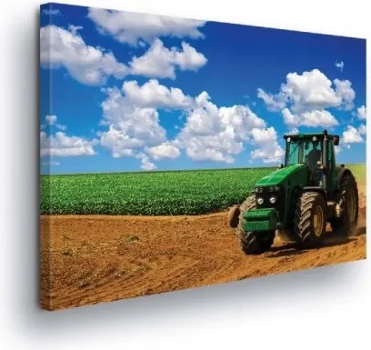 Vászonkép 100x75 Traktor mező mezőgazdaság ég felhők nyár munka természet