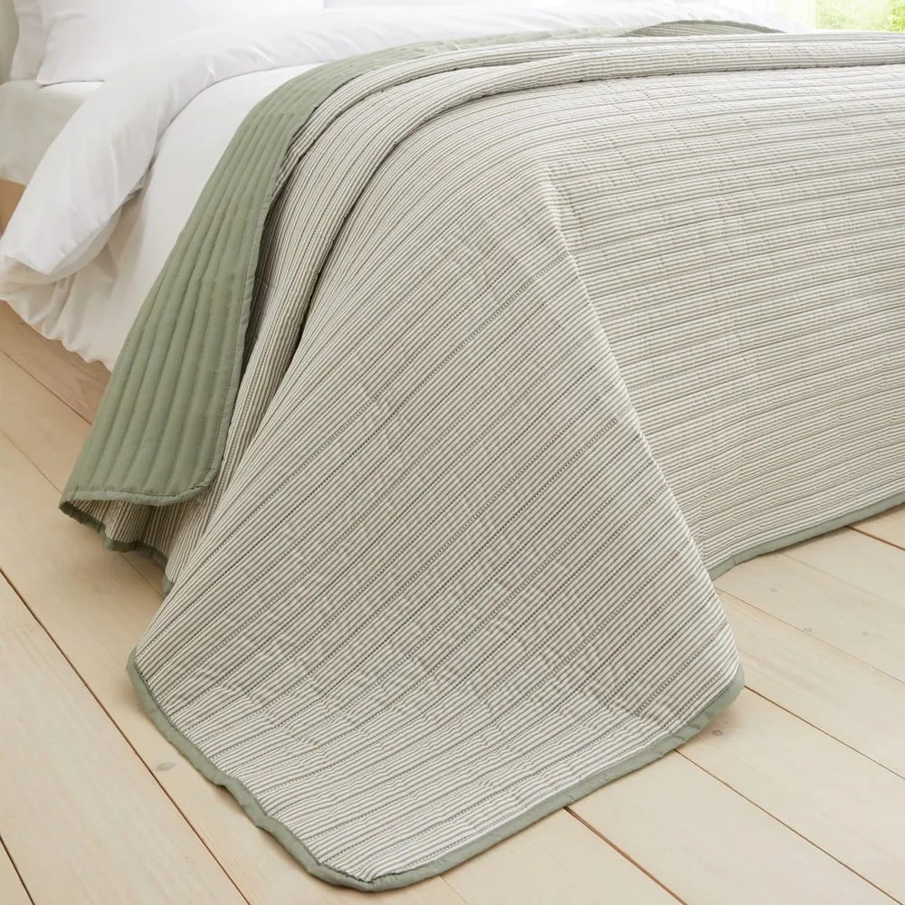 Zöld steppelt ágytakaró 220x230 cm Stripe – Catherine Lansfield