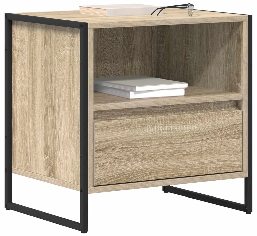 vidaXL Éjjeli asztal fiókkal 2 pcs Sonoma 50 x 39,5 x 50 cm Faanyag