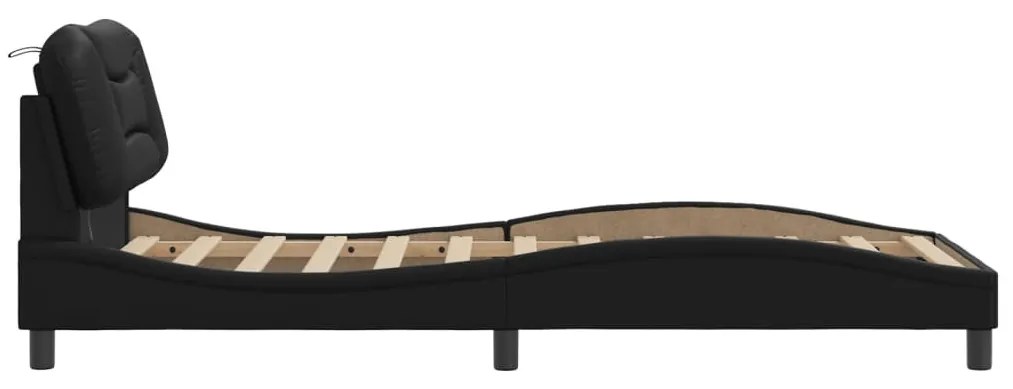 fekete műbőr ágykeret LED-világítással 90 x 200 cm