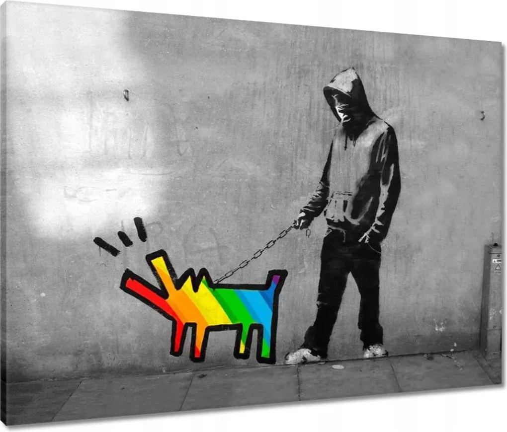 Vászonkép 80x60 Banksy Szivárvány kutyus