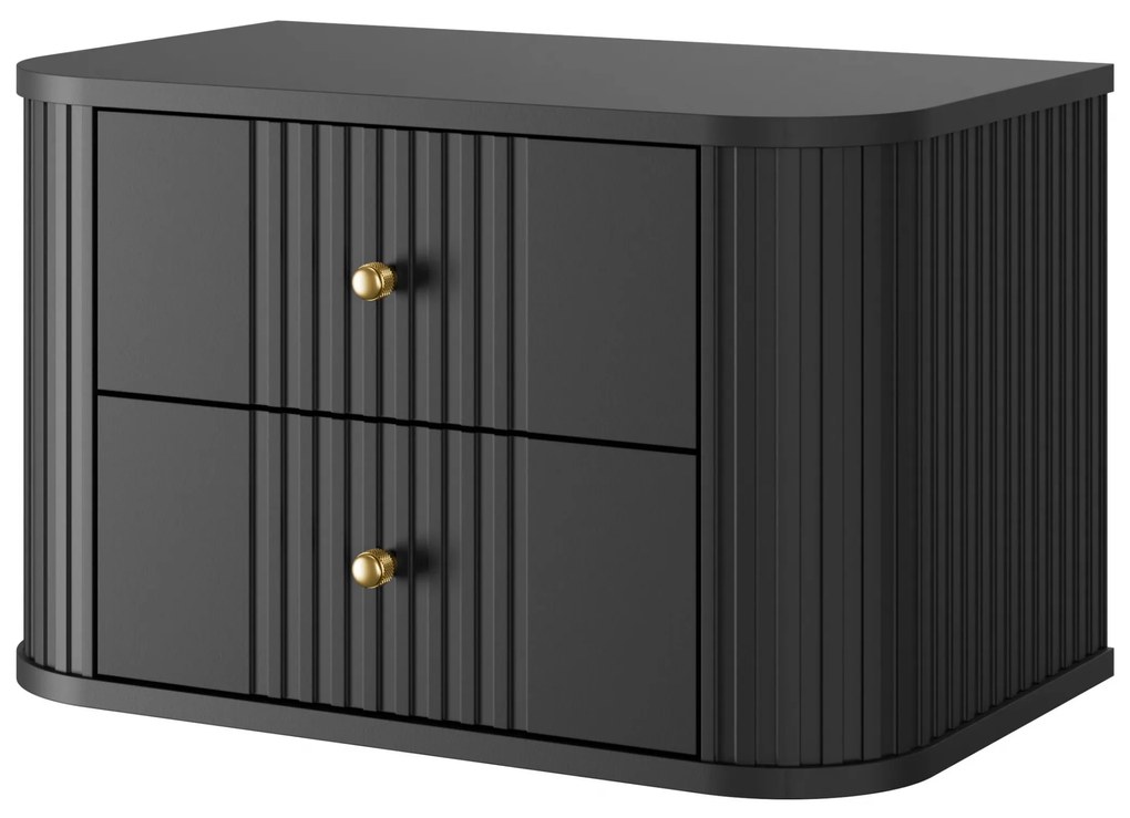 Vesper függő éjjeliszekrény készlet 56 cm - fekete / arany fogantyúk