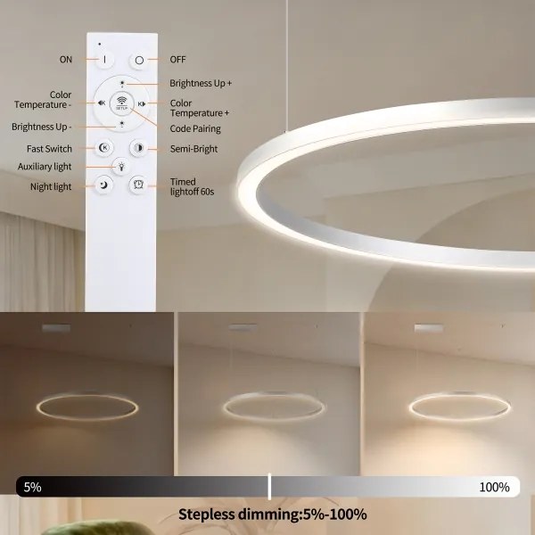 Brilagi-LED dimmelhető kábelcsillár PORTOFINO LED/60W/230V átm. 80 cm ezüst + távirányító