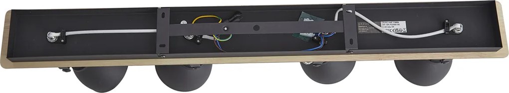 Fekete mennyezeti spotlámpa fával, 4 lámpás, forgatható és dönthető - Jakub