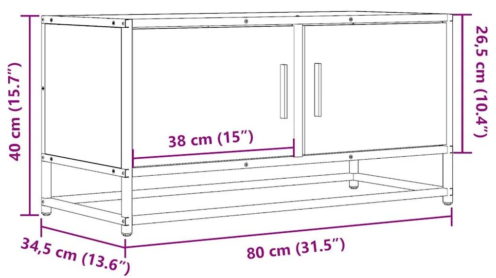 sonoma tölgyszínű szerelt fa és fém TV-szekrény 80x34,5x40 cm