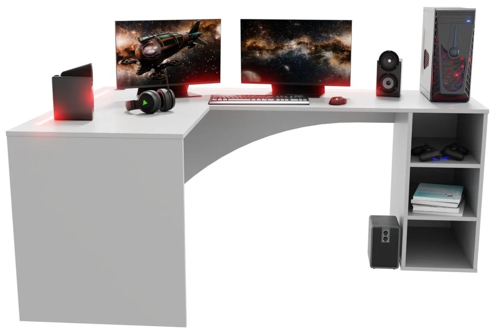 Sarok PC asztal Carbon (fehér) (B) (RGB LED világítással). 1054961