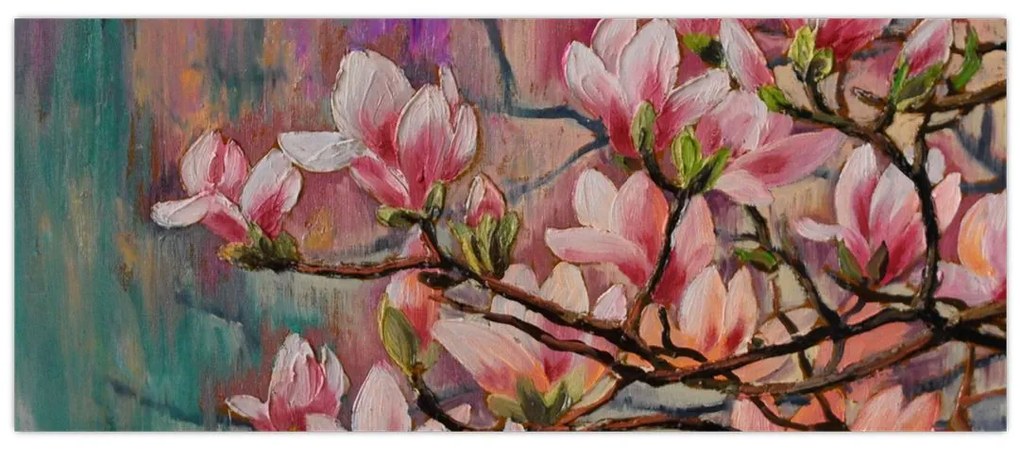 Kép - olajfestmény, virágzó Sakura (120x50 cm)