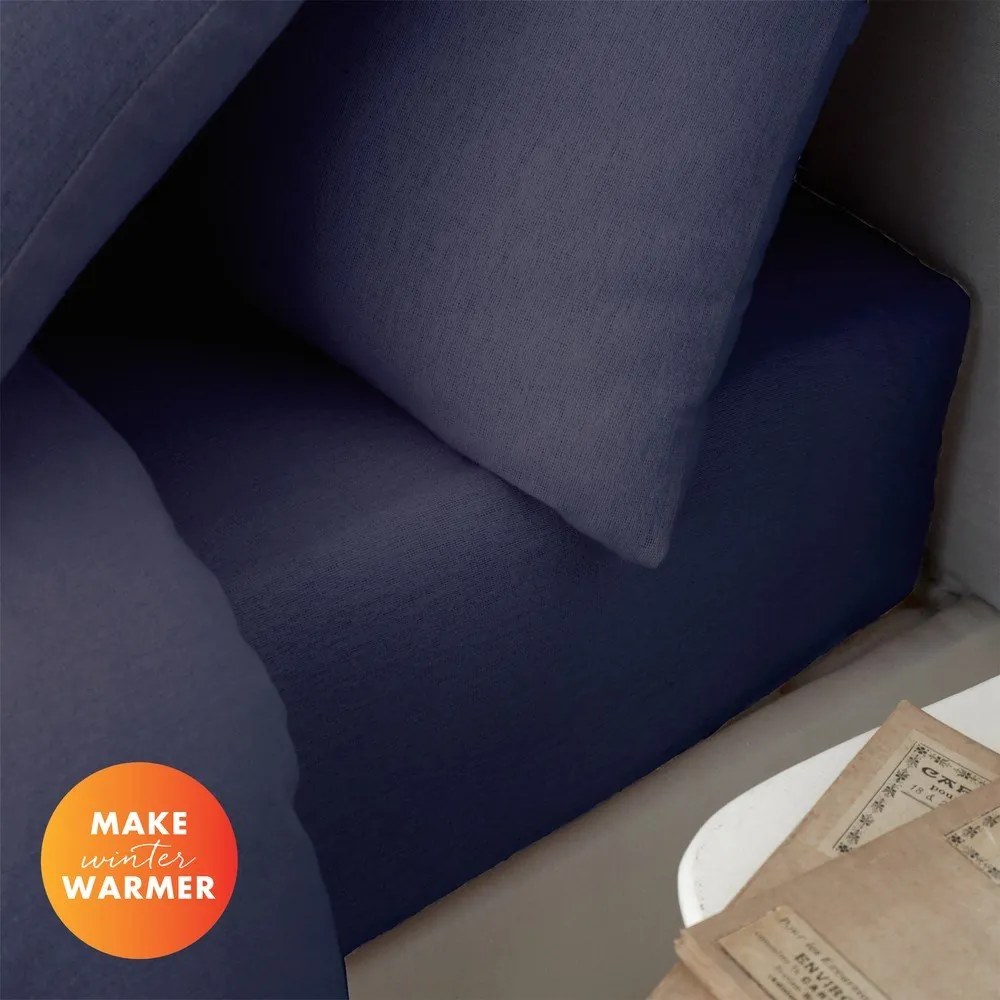 Sötétkék gumis flanel lepedő 150x200 cm Brushed – Catherine Lansfield