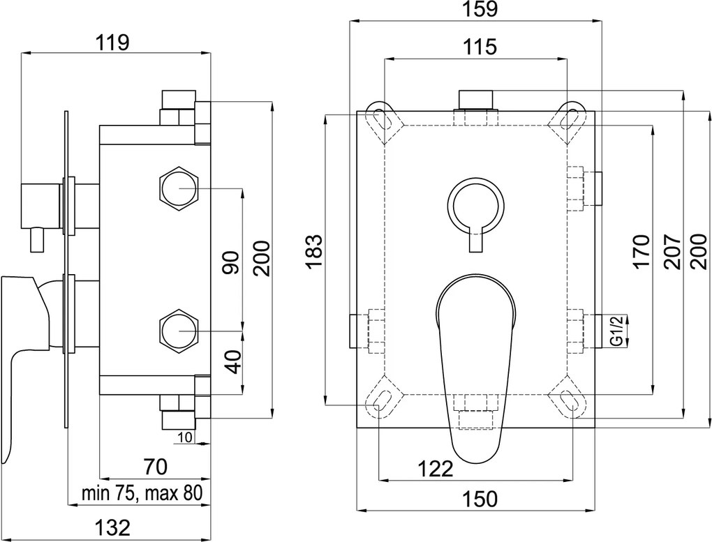 Novaservis Titania Smart rejtett csaptelep 3 dobozos kimenettel, króm, BOX98051RX, 0