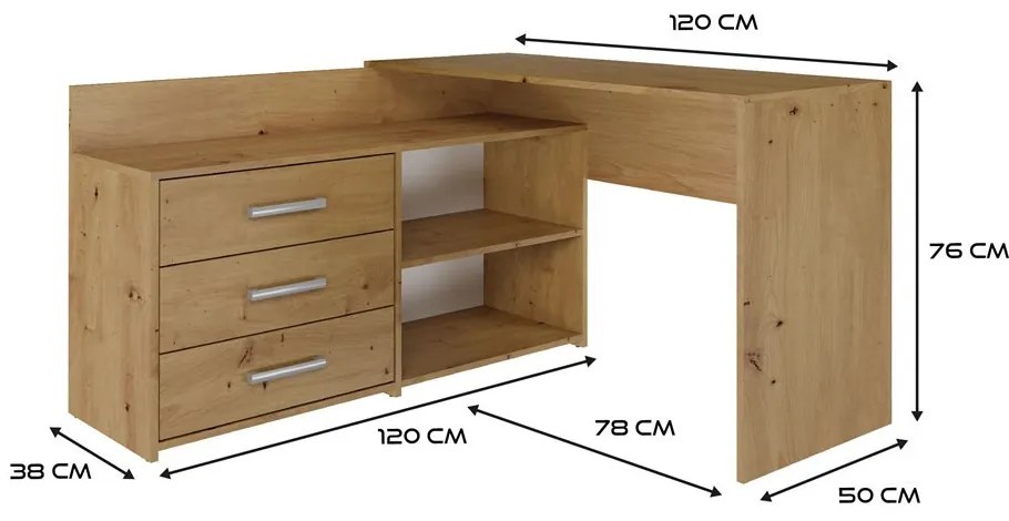 Dany sarok íróasztal polccal, tárolóval, tölgy