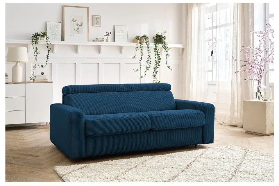 Sötétkék kordbársony kinyitható kanapé 215 cm Monaco – Bobochic Paris