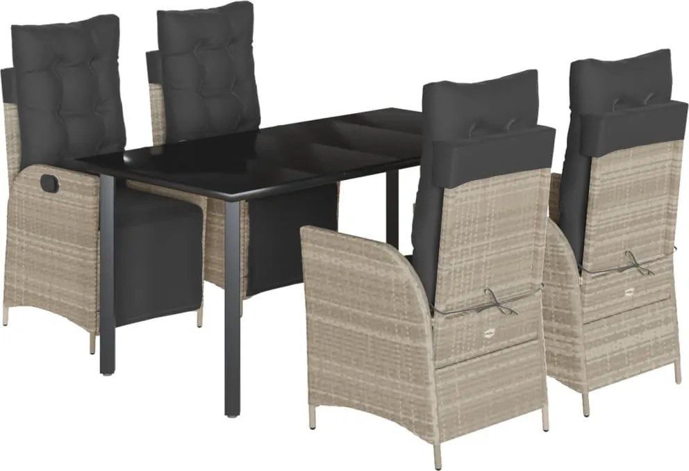 vidaXL 5részes világosszürke polyrattan kerti étkezőgarnitúra párnával