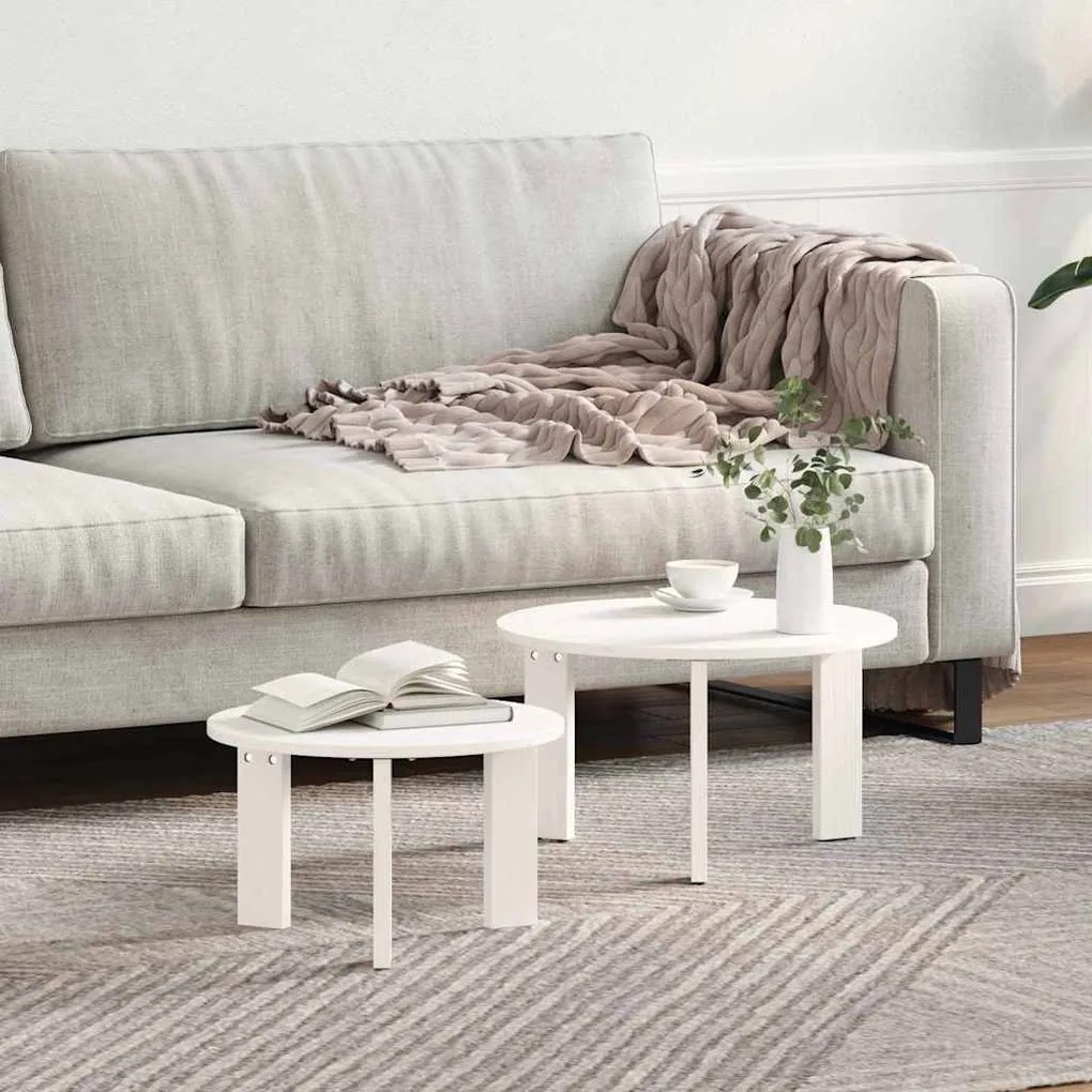 Dohányzóasztal 2 pcs Fehér 47.5 x 47.5 x 27 cm Tömör fenyőfa