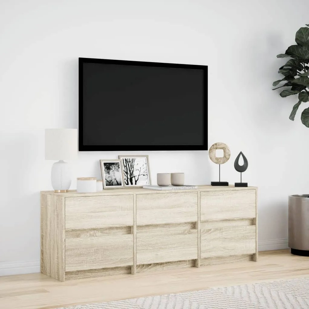 sonoma tölgy színű szerelt fa LED-es TV-szekrény 140x34x50 cm