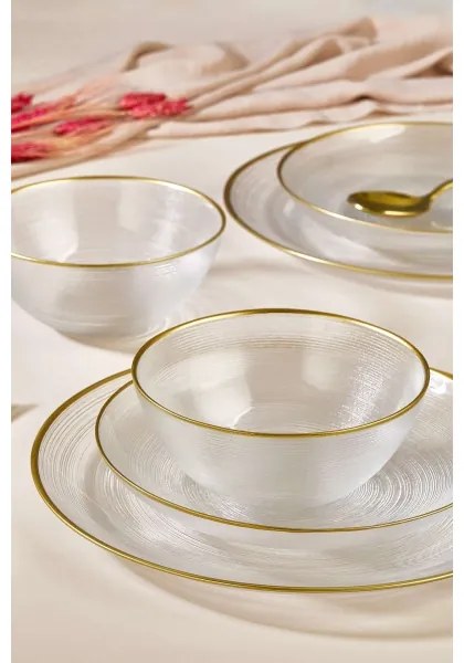 18 darabos étkészlet – átlátszó üveg, arany díszítés