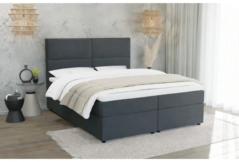 Szürke ágyneműtartós boxspring ágy 180x200 cm Rico – Ropez