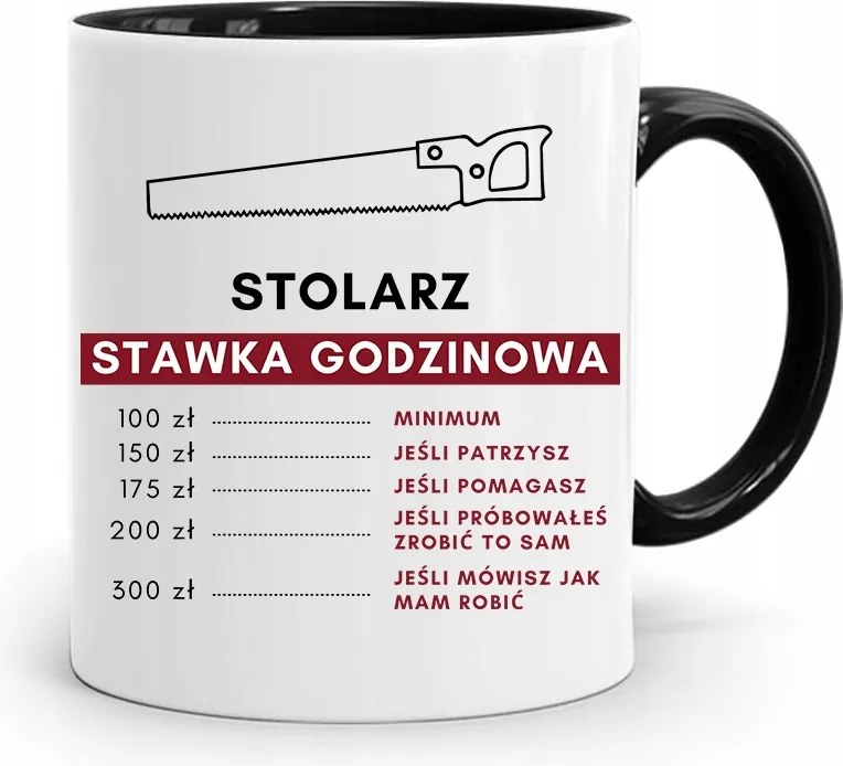 Fekete Bögre Ajándék Asztalosnak Óradíj Nyomtatott Fényképpel